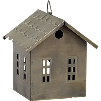 Svícen Mosazný antik kovový závěsný domek na svíčku Canie - 14*14*15 cm