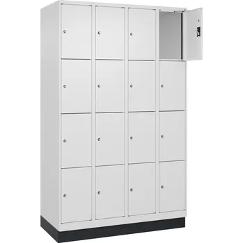 Šatní skříň Úložná skříň C+P Cabo-Plus, 4 oddíly po 4 policích, 1200 x 500 x 1950 mm, bílá, podstavec