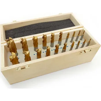 Příslušenství k frézce Kvalitní HSS-TiN frézy, 4-břité i 2-břité, 3 - 20 mm, sada 20 ks, dřevěný box (TrueTech)