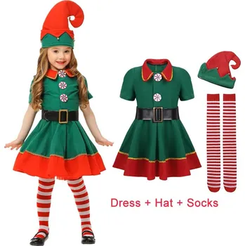 Karnevalový kostým Dětský kostým - Vánoční skřítek Elf (pro kluky i holčičky) Varianta: set A pro dívky, Velikost: 130 (5-6 let)