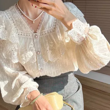 Dámská halenka Best Fashion Luxusní halenka s volánky Vintage French styl Aprikotová M