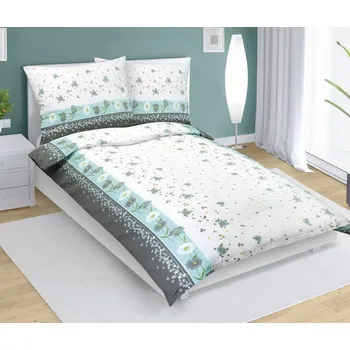Povlečení Flanelové povlečení 70x90-140x200 cm Květ tyrkysová, šedá, bílá*