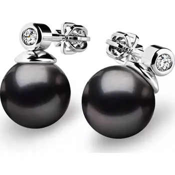 Náušnice Dámské náušnice bílé zlato 585/1000 přírodní diamant 0.054 ct perla 10869B-DIA-Black