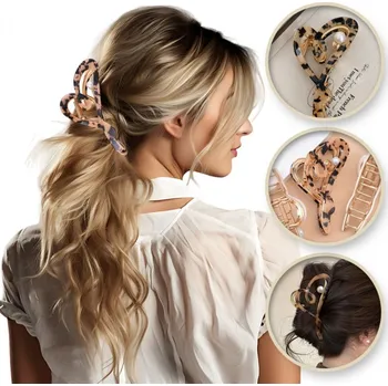 Flamenco Mystique Kovová spona do vlasů s perleťovým motivem leopardí XL 12x6,5 cm