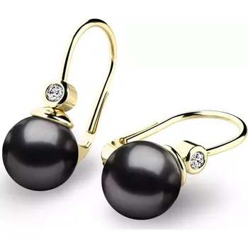Náušnice Dámské náušnice žluté zlato 585/1000 přírodní diamant 0.054 ct perla 10868-DIA-Black