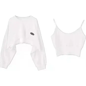 Dámský set svetr crop s dlouhým rukávem a tílko Barva: Bílá, Velikost: S
