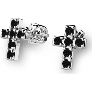Náušnice Dámské náušnice bílé zlato 585/1000 přírodní diamant 0.066 ct - křížky s černé 140026-B-DIA-Black