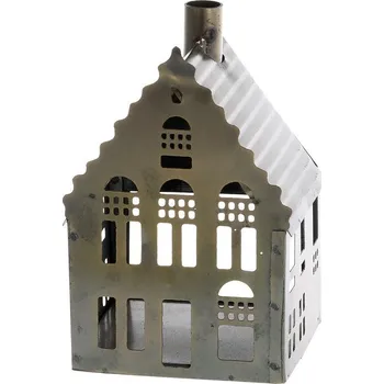 Svícen Mosazný antik kovový domek na svíčku Canie - 7*7*12 cm