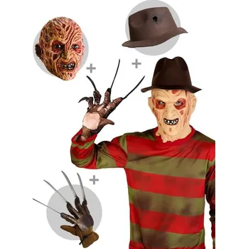 Karnevalový kostým Funiglobal Svetr Freddy Krueger s kloboukem, rukavicemi a maskou pro muže - Noční můra v Elm street XL