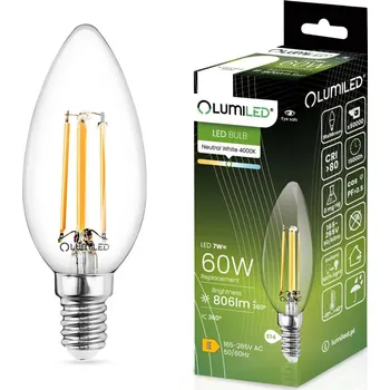 Žárovka LED žárovka LED E14 B35 7W = 65W 806lm 4000K Neutrální 360° Filament LUMILED