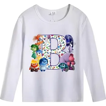Disney Dětské bílé tričko ABECEDA V hlavě 2 (Inside Out 2) s dlouhým rukávem Velikost: 150, Písmenko: B