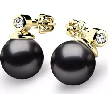 Náušnice Dámské náušnice žluté zlato 585 přírodní diamant černá perla 10869-DIA-Black