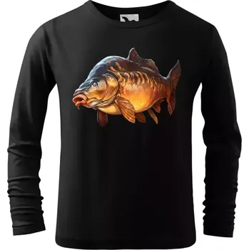 Dětské rybářské tričko s dlouhým rukávem a barevným kaprem černé