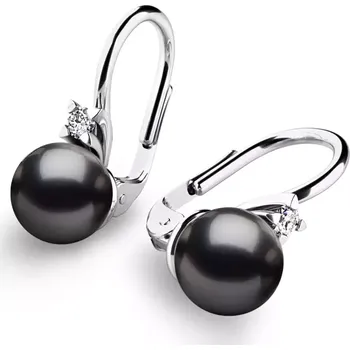 Náušnice Dámské náušnice přírodní diamant 0.050 ct perlové 10889-B-DIA-FW-Black