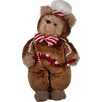 Vánoce Clayre & Eef Vánoční dekorace stojící plyšový medvěd v oblečku Teddy Bear - 22*16*43 cm