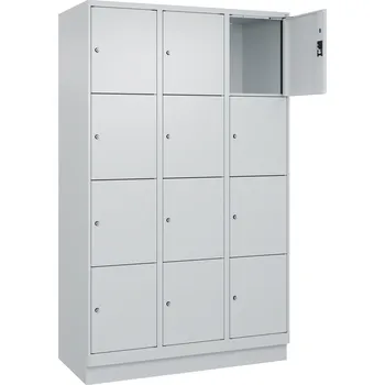 Šatní skříň Úložná skříň C+P Cabo-Plus, 3 oddíly po 4 policích, 1200 x 500 x 1950 mm, šedá, podstavec