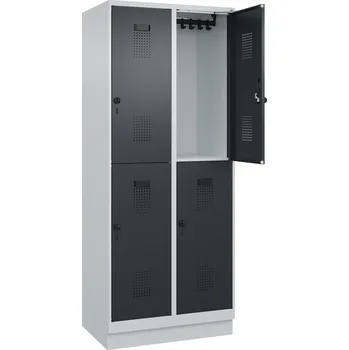 Šatní skříň Šatní skříň C+P Cabo-Plus, dvoupatrová, 4x oddíl, 800 x 1950 mm, šedo-černošedá, podstavec