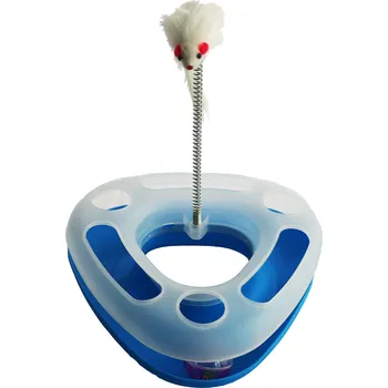 Hračka pro kočku Trojúhelníkový tunel s míčkem a myškou