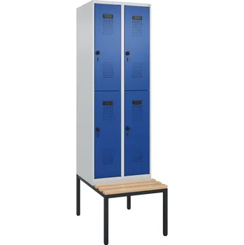 Šatní skříň Šatní skříň C+P typ Cabo-Plus, s lavičkou, 4 police, 600 x 500/815 x 2120 mm, šedo-modrá