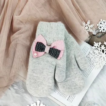 Rukavice Flamenco Mystique Teplé Rukavice s Mašlí, Šedé, 30% Bavlna 70% Akryl, 22x9.5 cm