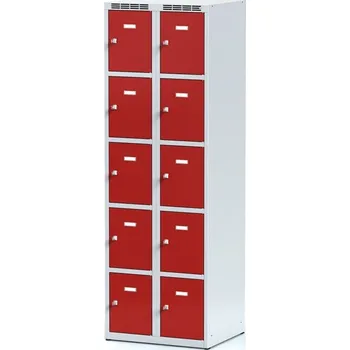 Šatní skříň Alfa 3 Šatní skříňka S6 s úložnými boxy, 10 boxů, 1800 x 600 x 500 mm, otočný zámek, červené dveře