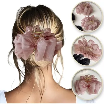 Flamenco Mystique Velká růžová tylová mašle sponka do vlasů XL 11x4 cm