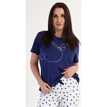 Dámské pyžamo Dámské nadměrné pyžamo Vienetta Secret Butterfly tmavě modrá 4XL