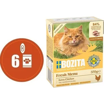 Krmivo pro kočku Bozita Fresh Menu Sterilised kousky v omáčce s KUŘETEM MULTIPACK - konzerva pro kočky 6x370 g