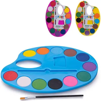 Vodová barva Barvy dětské vodové set 12 barev se štětcem na paletě 3 barvy ve folii