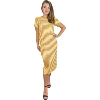 Dámské šaty NOVINKA - Šaty s rukávky - proužkované, žluté