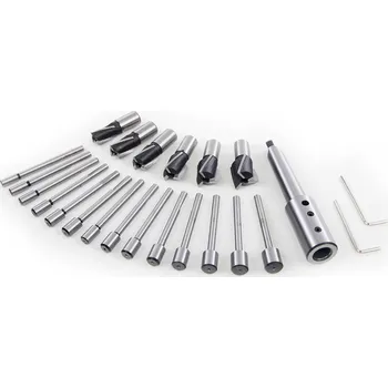 Příslušenství k frézce Velká sada HSS-M2 záhlubníků pro hlavy šroubů, s unašečem pro kužel MK2 (TrueTech)