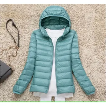 Dámská jarní/podzimní prošívaná bunda s kapucí plněná kachním peřím (15 barev/ vel. až 7XL) Barva: hráškově zelená, Velikost: L