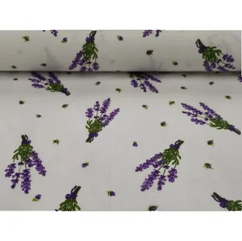 Plátno bavlněné, svazky levandule na bílé, metráž, látky