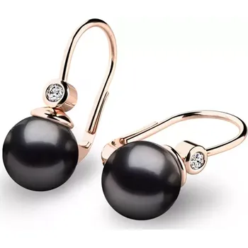 Náušnice Dámské náušnice růžové zlato 585/1000 přírodní diamant 0.054 ct černá perla 10868CV-DIA-Black