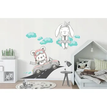 Samolepící dekorace Dekorační nálepka na zeď medvídek a zajíček 60 x 120 cm