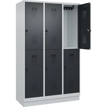Šatní skříň Šatní skříň C+P Cabo-Plus, dvoupatrová, 6x oddíl, 1200 x 1950 mm, šedo-černošedá, podstavec