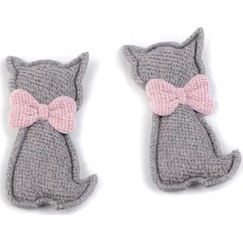 Nášivka Textilní aplikace / nášivka kočka 2 kusy - 2 šedá neutrální