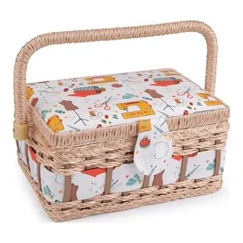 Organizér galanterie Kazeta - košík na šicí potřeby - bílá/šicí stroj