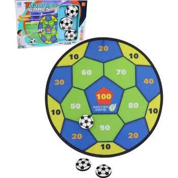 Terč na šipky Hra házecí terč závěsný na suchý zip set se 3 soft fotbalovými míčky (disky)