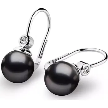 Náušnice Dámské náušnice bílé zlato 585/1000 přírodní diamant 0.054 ct perla 10868B-DIA-Black