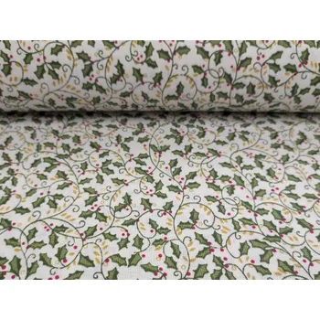 Plátno bavlněné, vánoční motiv - lístky na smetanové, metráž, látky