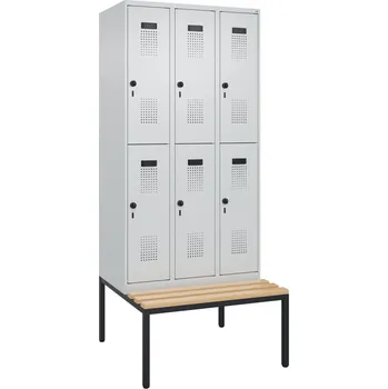 Šatní skříň Šatní skříň C+P typ Cabo-Plus, s lavičkou, 6 police, 900 x 500/815 x 2120 mm, šedá