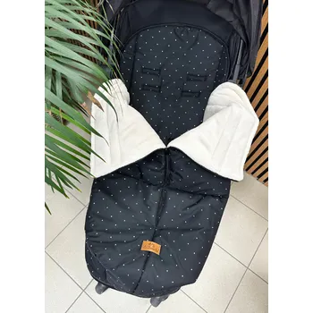 Podložka do sportovního kočárku s připínací dekou - černá s puntíky
