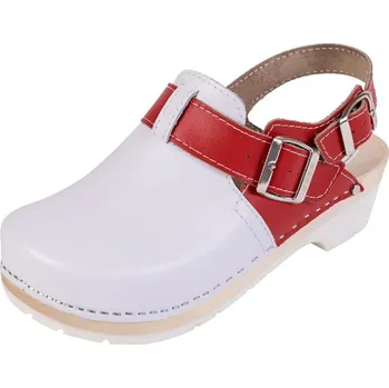 Dámská zdravotní obuv Buxa Zdravotní dřeváky FPU25 s páskem kolem paty - Bílá s červeným páskem Velikost: 44