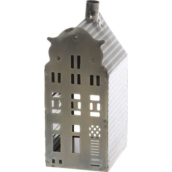 Svícen Mosazný antik kovový domek na svíčku Canie - 7*7*10 cm