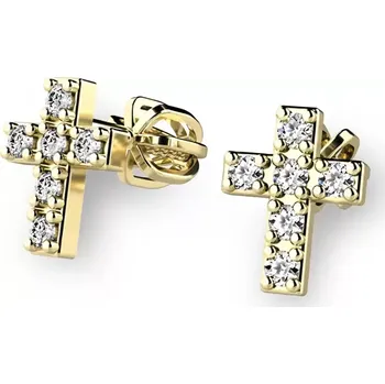 Náušnice Dámské náušnice žluté zlato 585/1000 přírodní diamant 0.066 ct G/SI - křížky s brilianty 140026-ZL-DIA