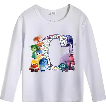 Disney Dětské bílé tričko ABECEDA V hlavě 2 (Inside Out 2) s dlouhým rukávem Velikost: 130, Písmenko: C