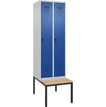 Šatní skříň Šatní skříň C+P typ Cabo-Plus, s lavičkou, 2 oddíly, 600 x 500/815 x 2120 mm, šedo-modrá