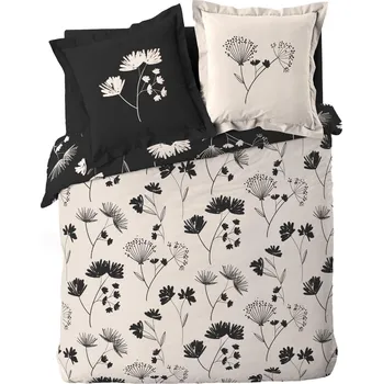 Povlečení Douceur d'intérieur Sada bavlněného povlečení s černým vzorem, IRIS, 240 x 220 cm