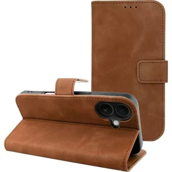 Pouzdro na mobilní telefon TENDER Book - Apple iPhone 16 - flip knížkové pouzdro z eko kůže - hnědé (TENDER Book Case for IPHONE 16 brown)